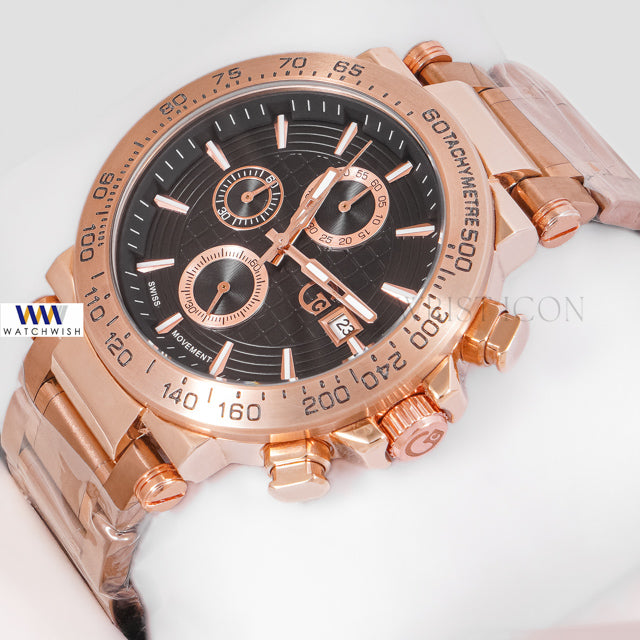 LATEST COLLECTION CHRONOGRAPH ROSE GOLD WITH BLACK DIAL CHAIN WATCH