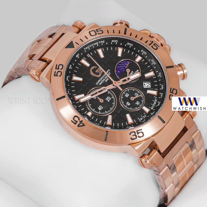 LATEST COLLECTION CHRONOGRAPH ROSE GOLD WITH BLACK DIAL CHAIN WATCH