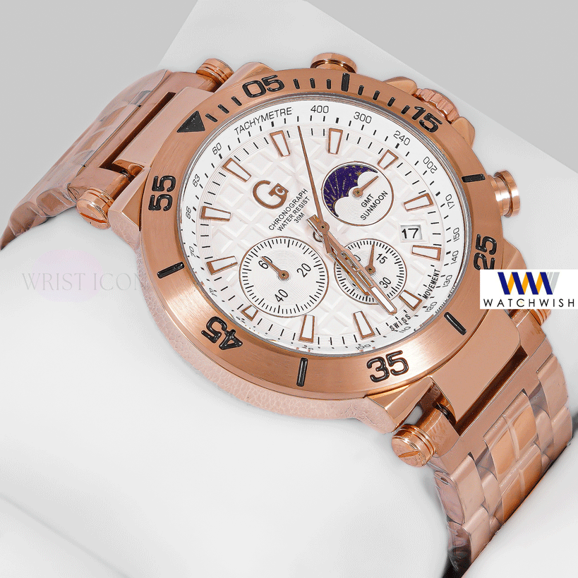 LATEST COLLECTION CHRONOGRAPH ROSE GOLD WITH WHITE DIAL CHAIN WATCH