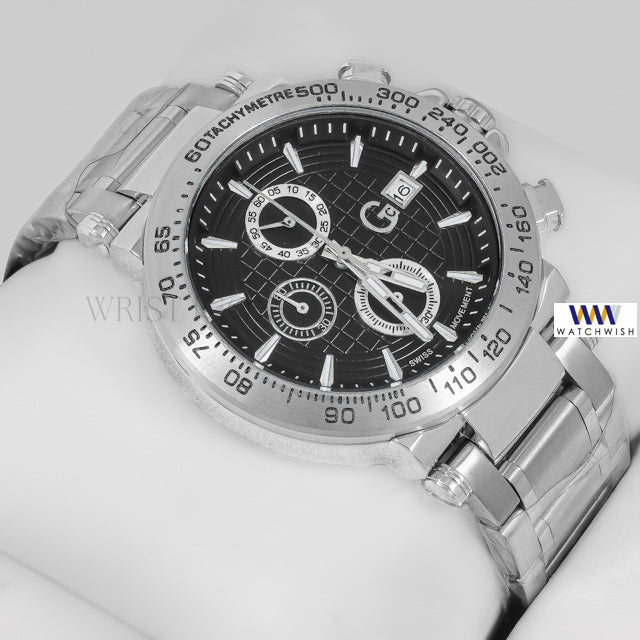 LATEST COLLECTION CHRONOGRAPH SILVER WITH BLACK DIAL CHAIN WATCH