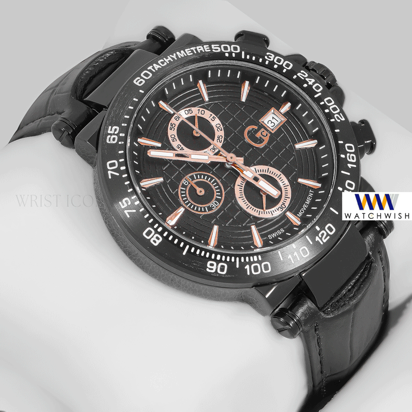 LATEST COLLECTION CHRONOGRAPH BLACK CASE WITH DIAL & LEATHER STRAP