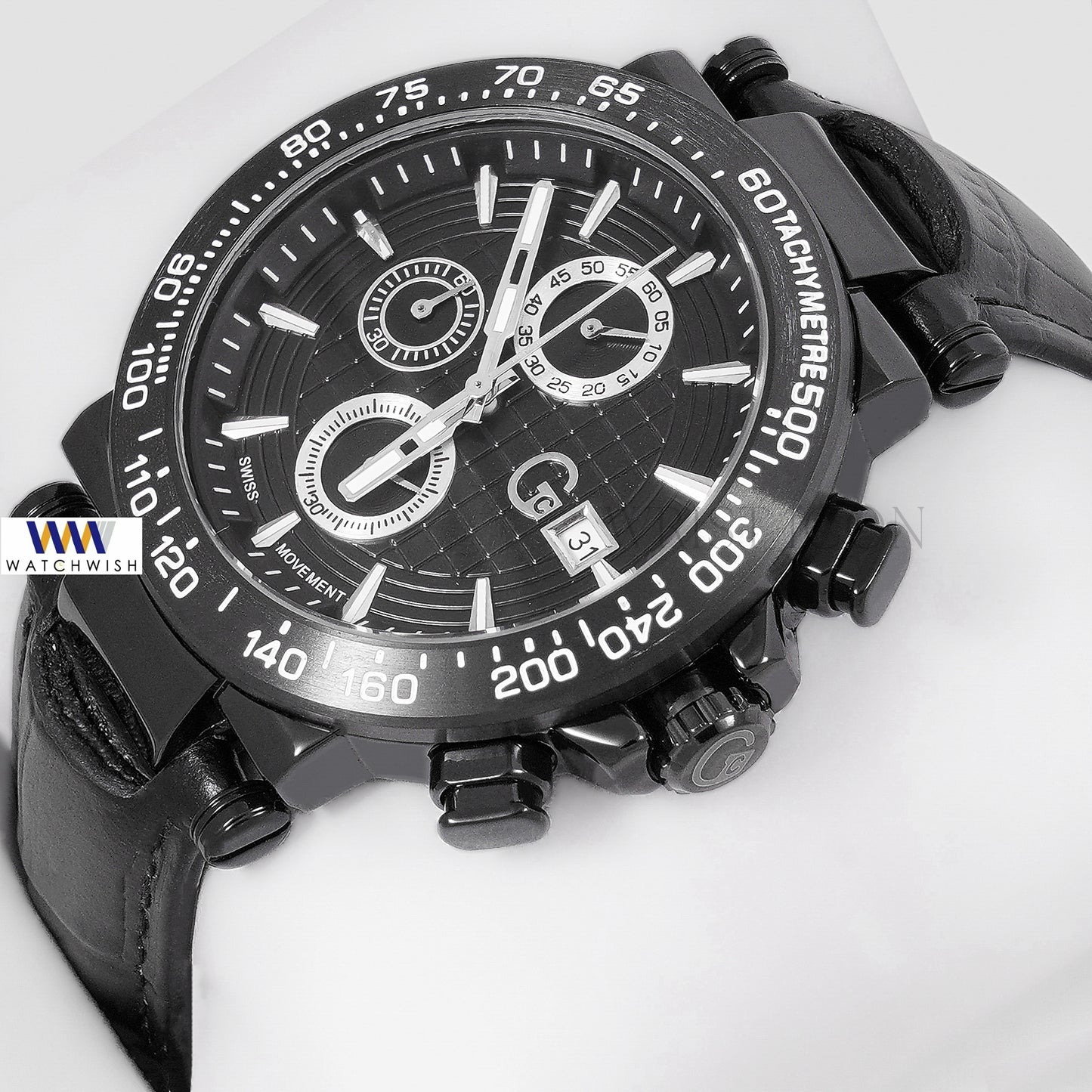 LATEST COLLECTION CHRONOGRAPH BLACK CASE WITH DIAL & LEATHER STRAP