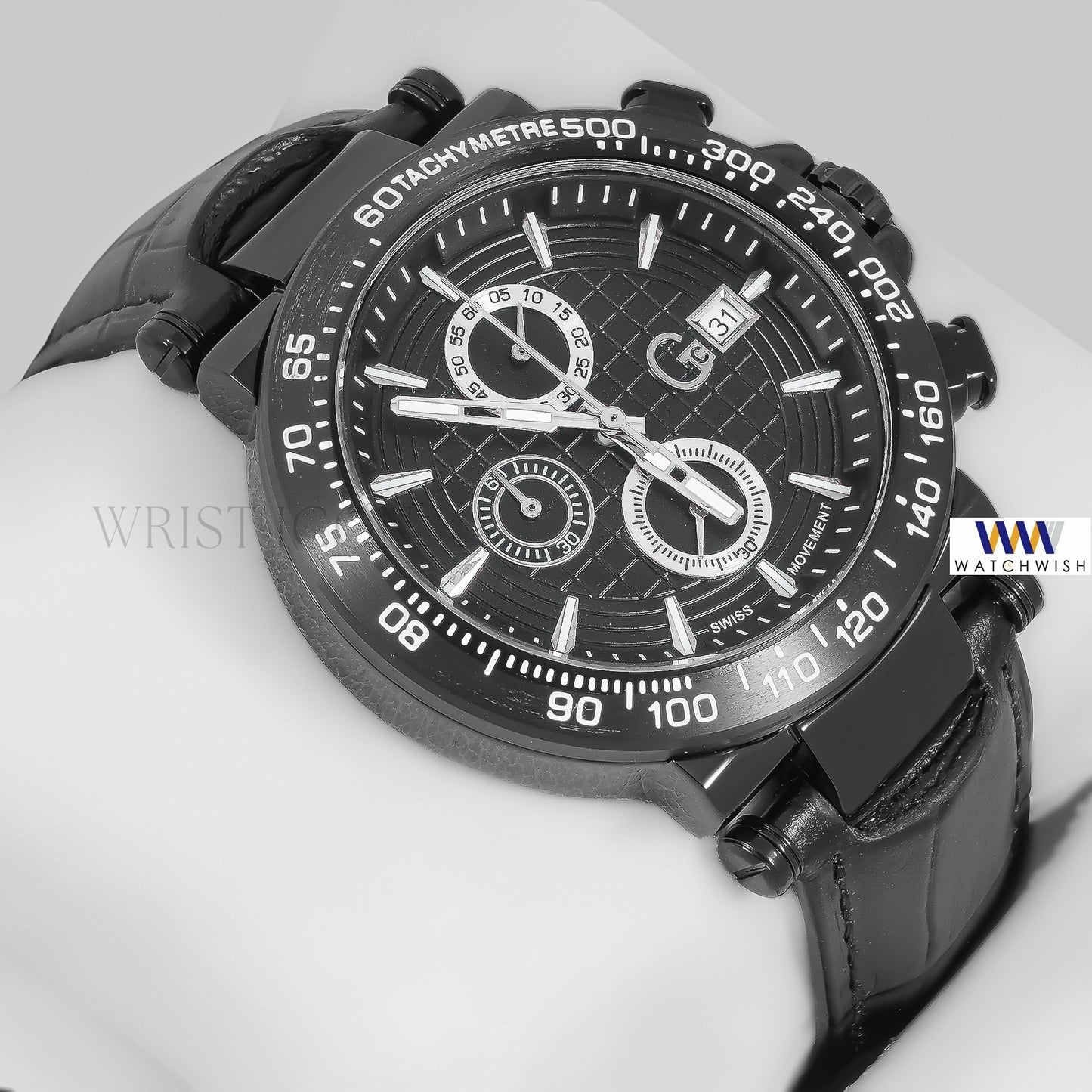 LATEST COLLECTION CHRONOGRAPH BLACK CASE WITH DIAL & LEATHER STRAP