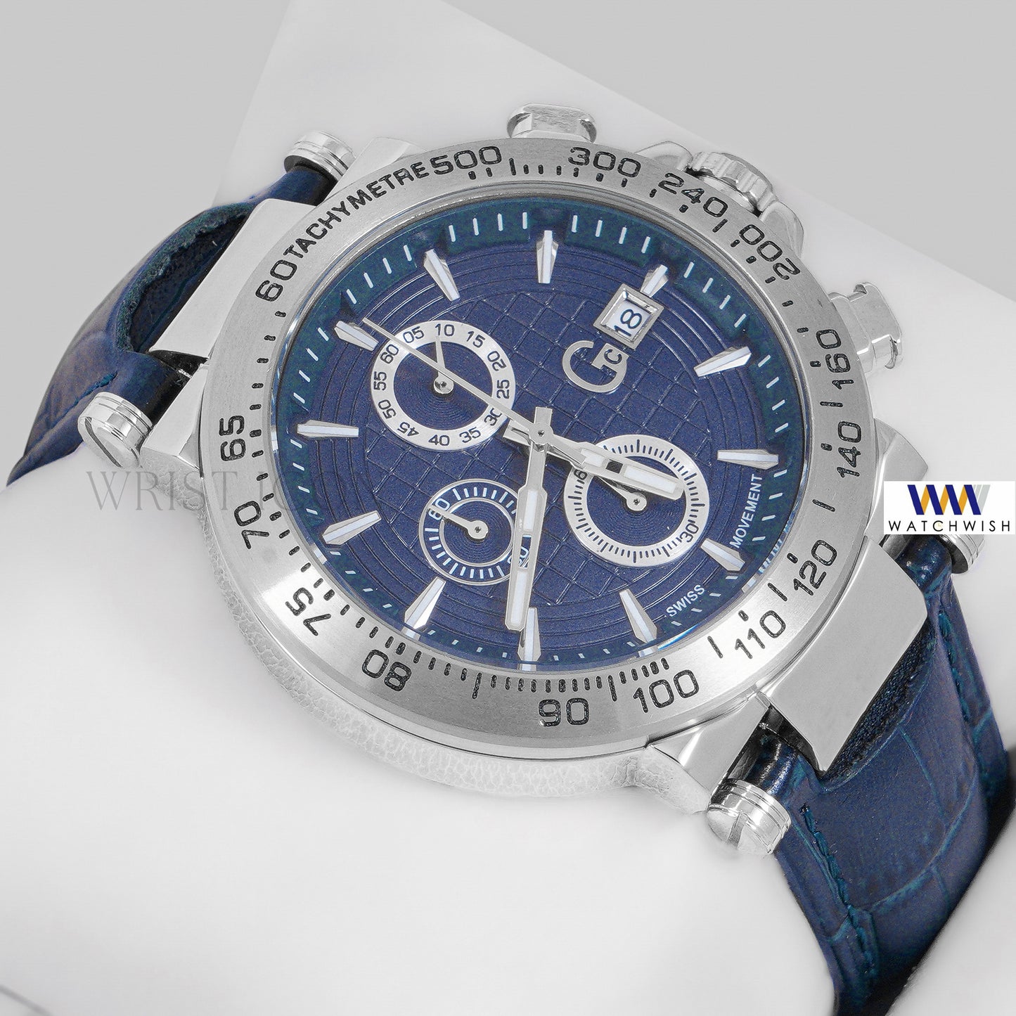 LATEST COLLECTION CHRONOGRAPH SILVER CASE WITH BLUE DIAL & LEATHER STRAP