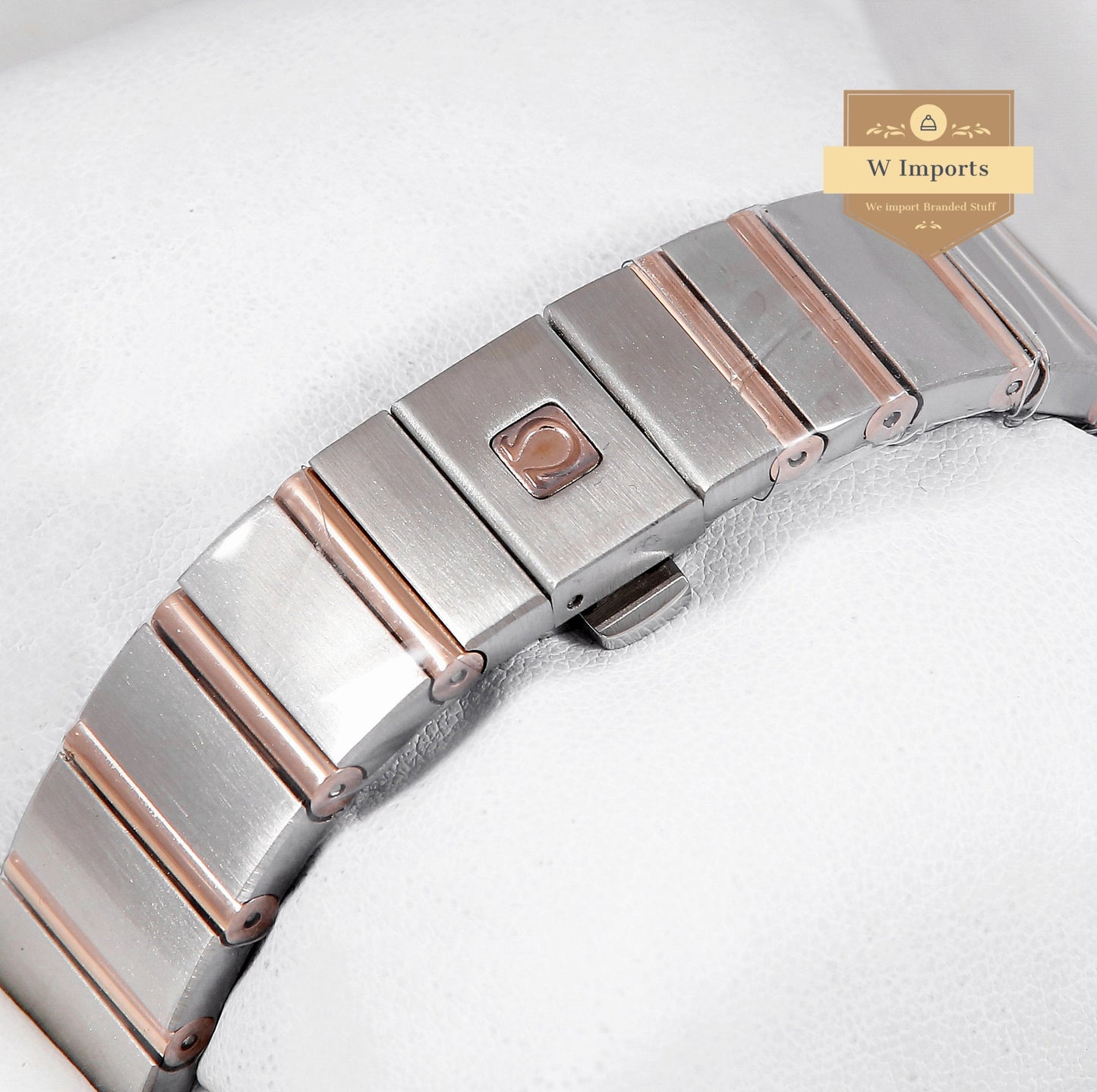 Latest Collection Two Tone Rose Gold With White Dial Stone Figure & Bezel Ladies Watch