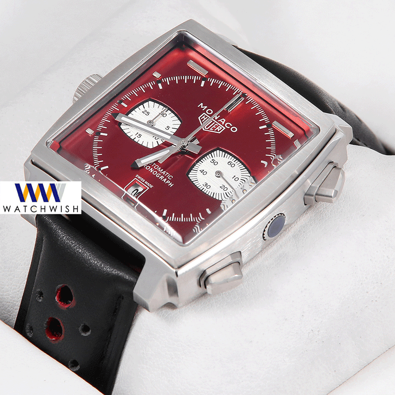Latest Collection Silver Case With Red Dial Black Leather Strap