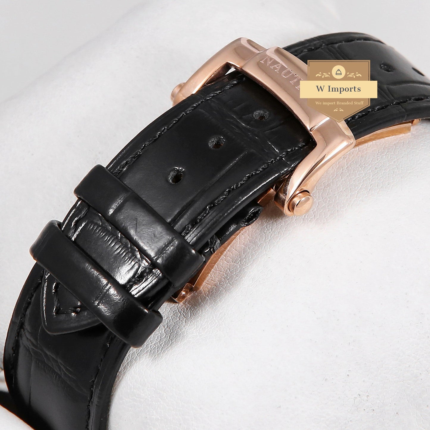 Latest Collection Rose Gold Case With Black Dial & Leather Strap