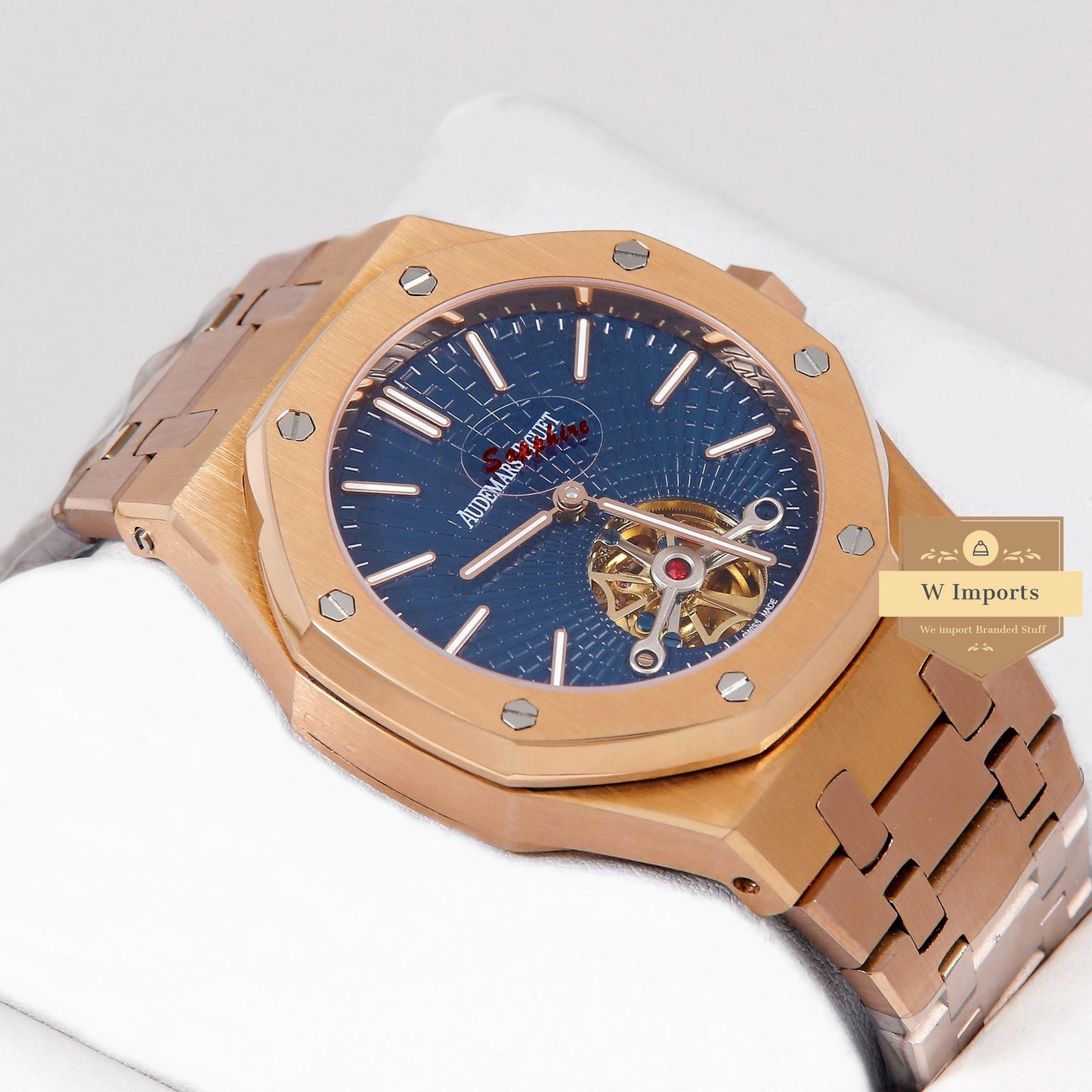 Latest Collection Tourbillon Rose Gold With Blue Dial Automatic Watch