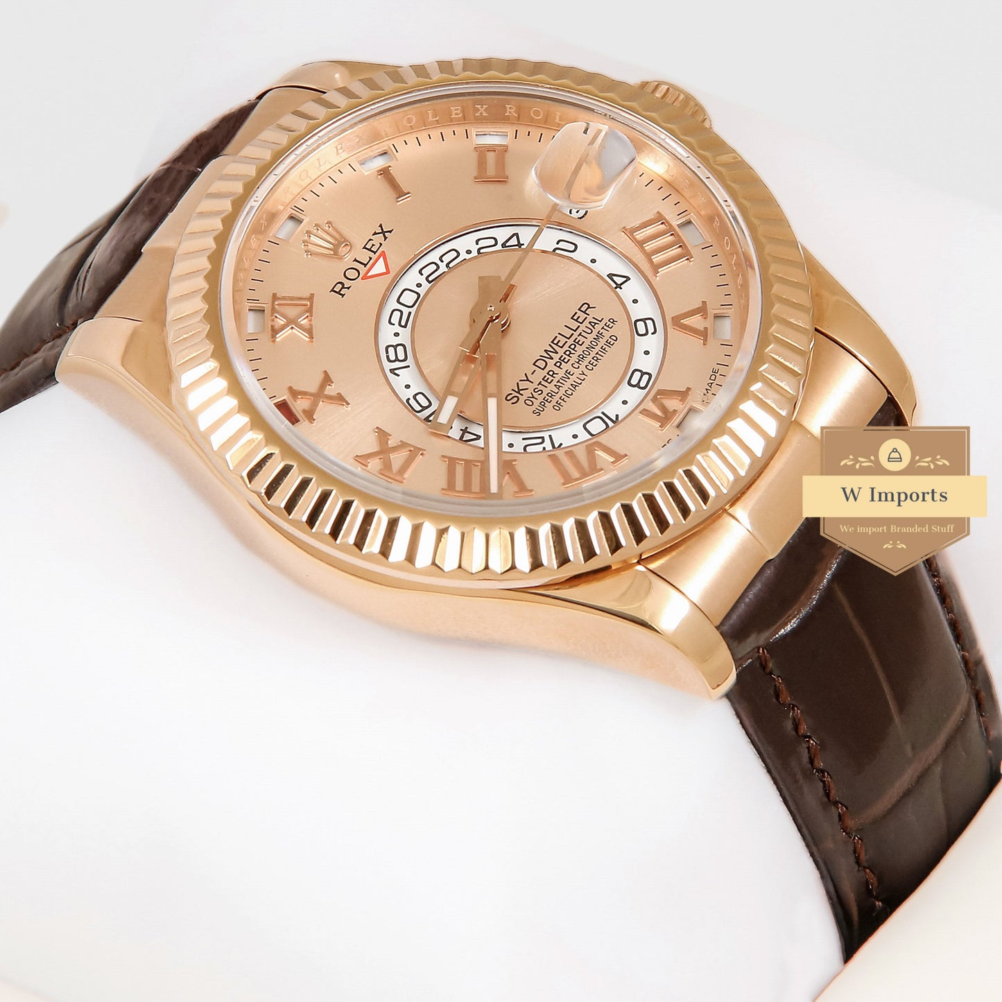 Latest Collection 42 Rose Gold Case With Dial & Brown Leather Strap Roman Numeral Automatic Watch EW Made