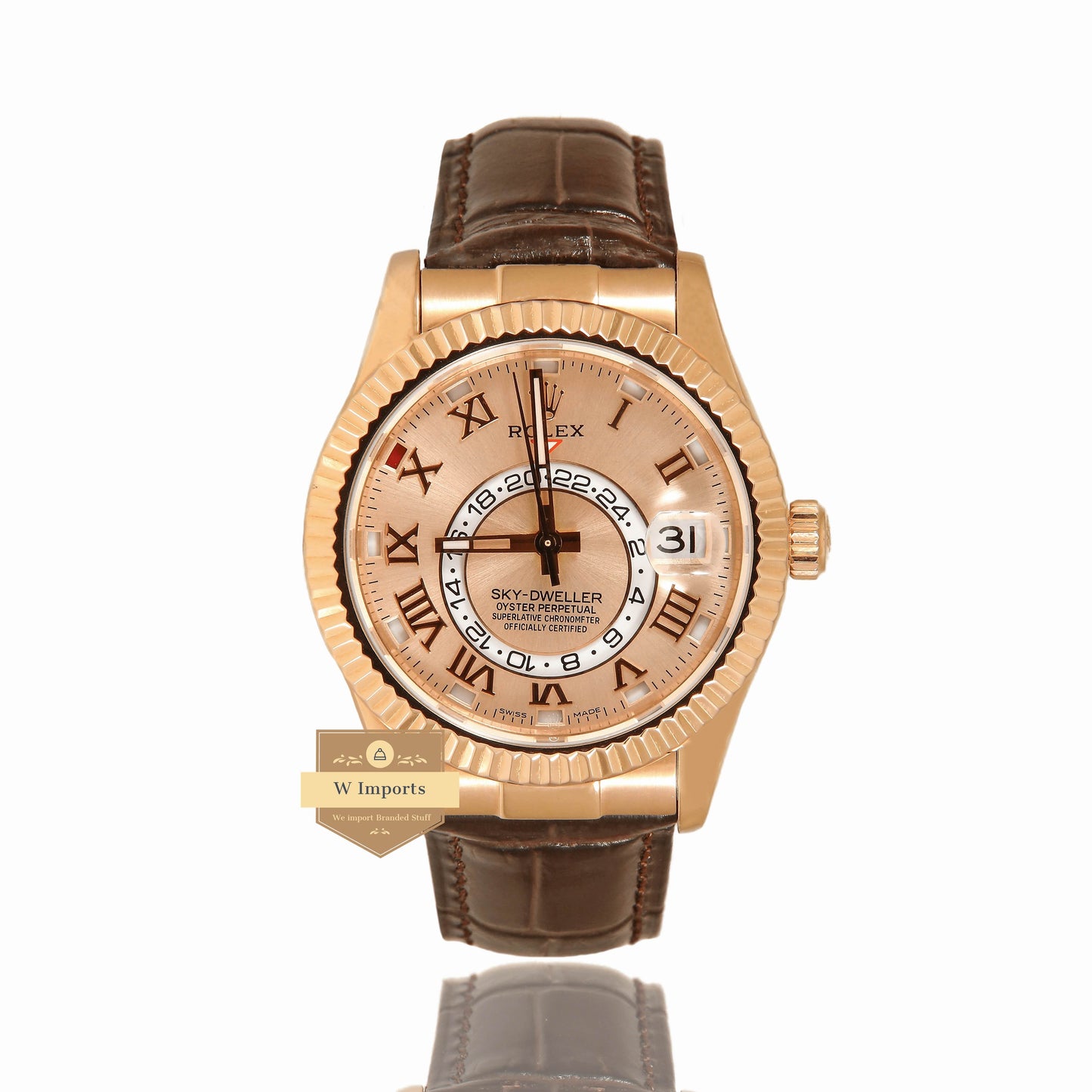 Latest Collection 42 Rose Gold Case With Dial & Brown Leather Strap Roman Numeral Automatic Watch EW Made