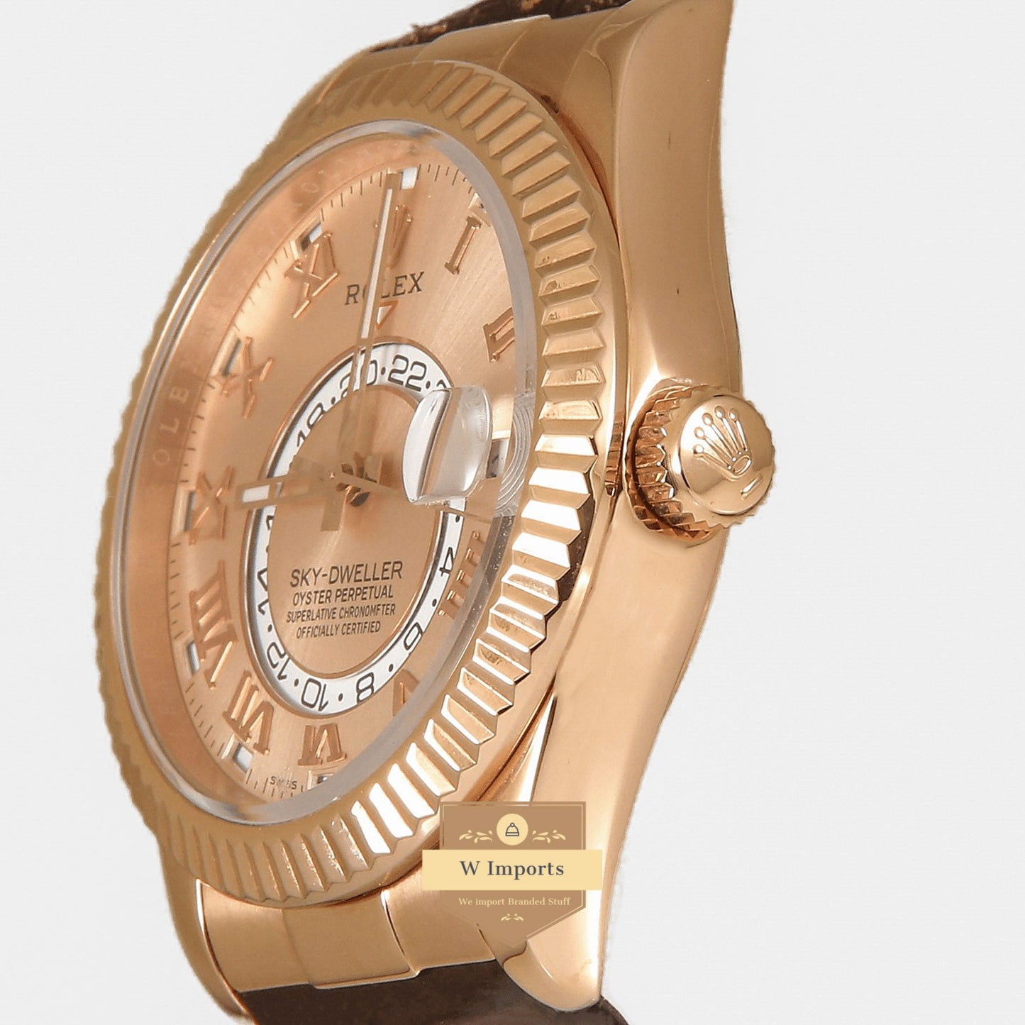 Latest Collection 42 Rose Gold Case With Dial & Brown Leather Strap Roman Numeral Automatic Watch EW Made