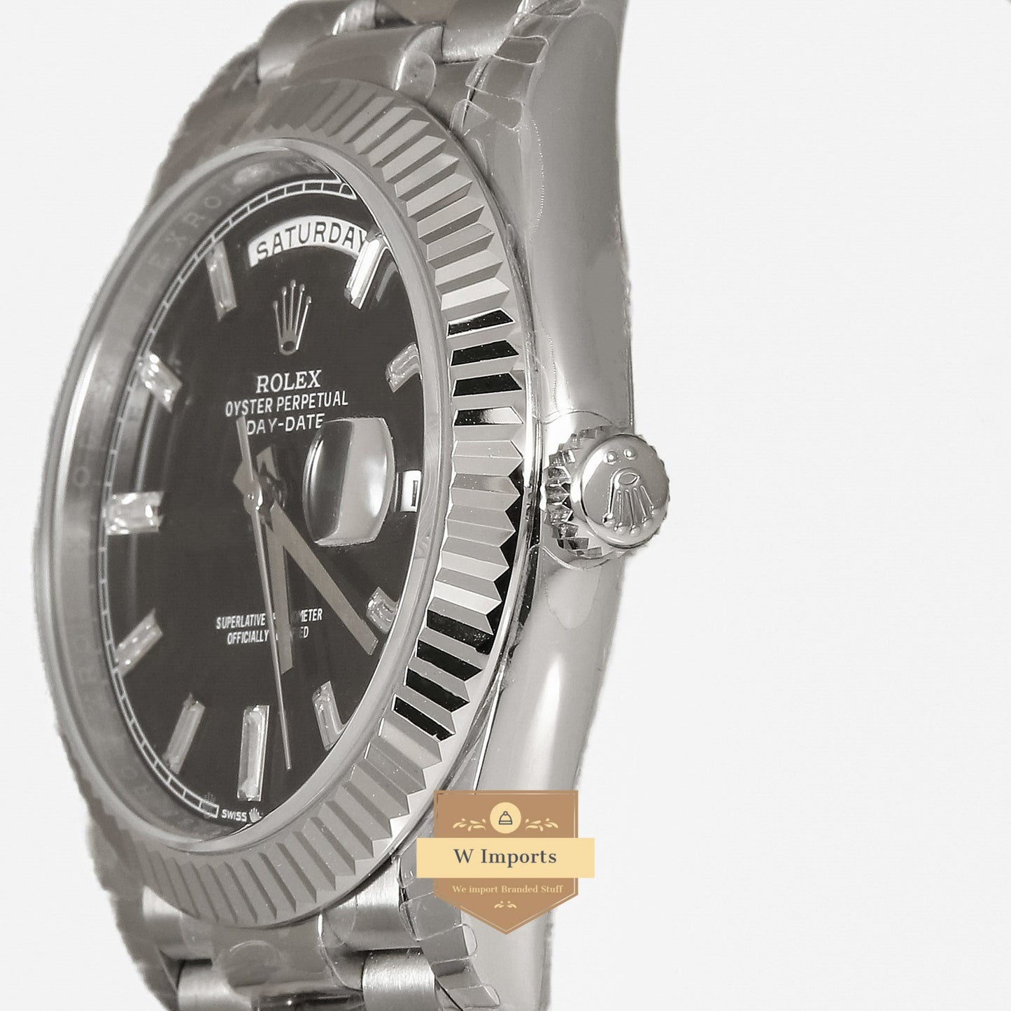 Latest Collection 40 Silver With Black Dial & Stone Index Automatic Watch EW Made