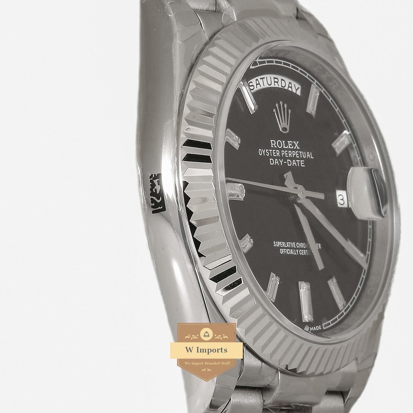 Latest Collection 40 Silver With Black Dial & Stone Index Automatic Watch EW Made
