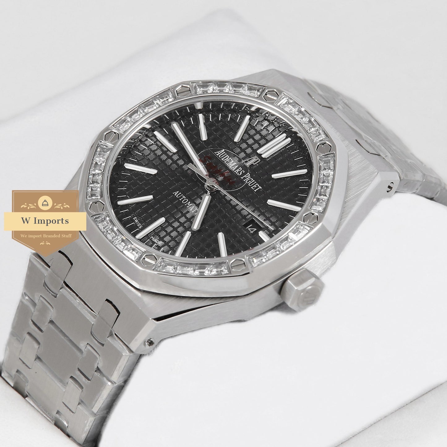 Latest Collection Silver With Black Dial & Stone Bezel Automatic Watch