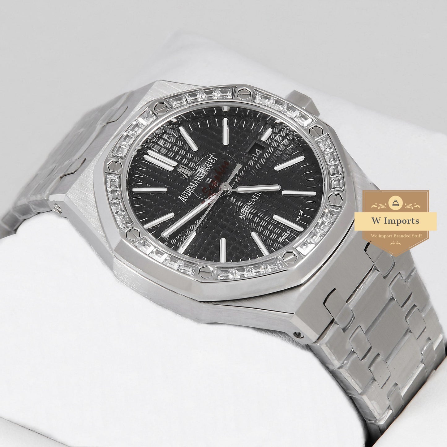 Latest Collection Silver With Black Dial & Stone Bezel Automatic Watch