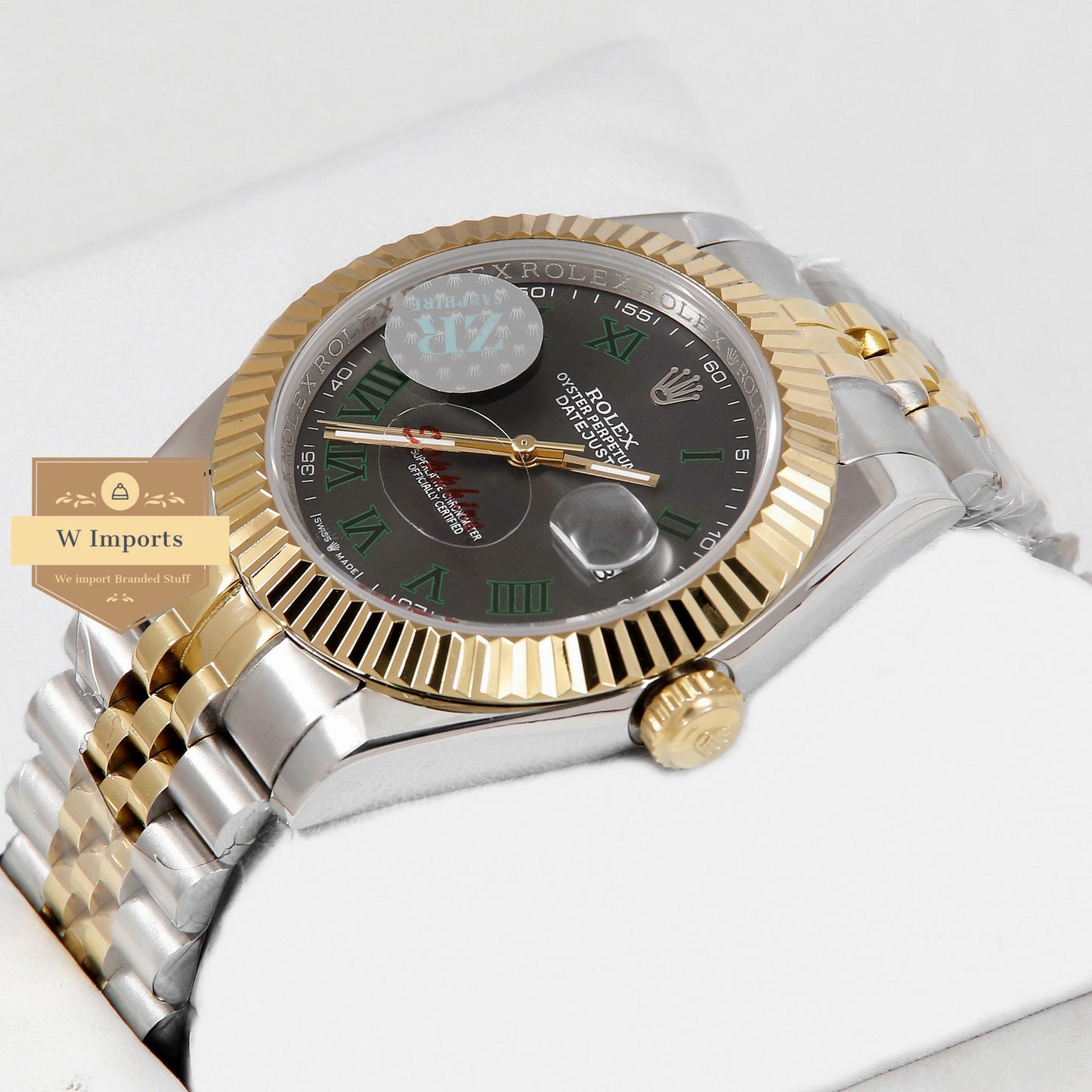 Latest Collection 41 Two Tone Yellow Gold With Grey Dial & Green Roman Index Automatic Watch ZR Factory