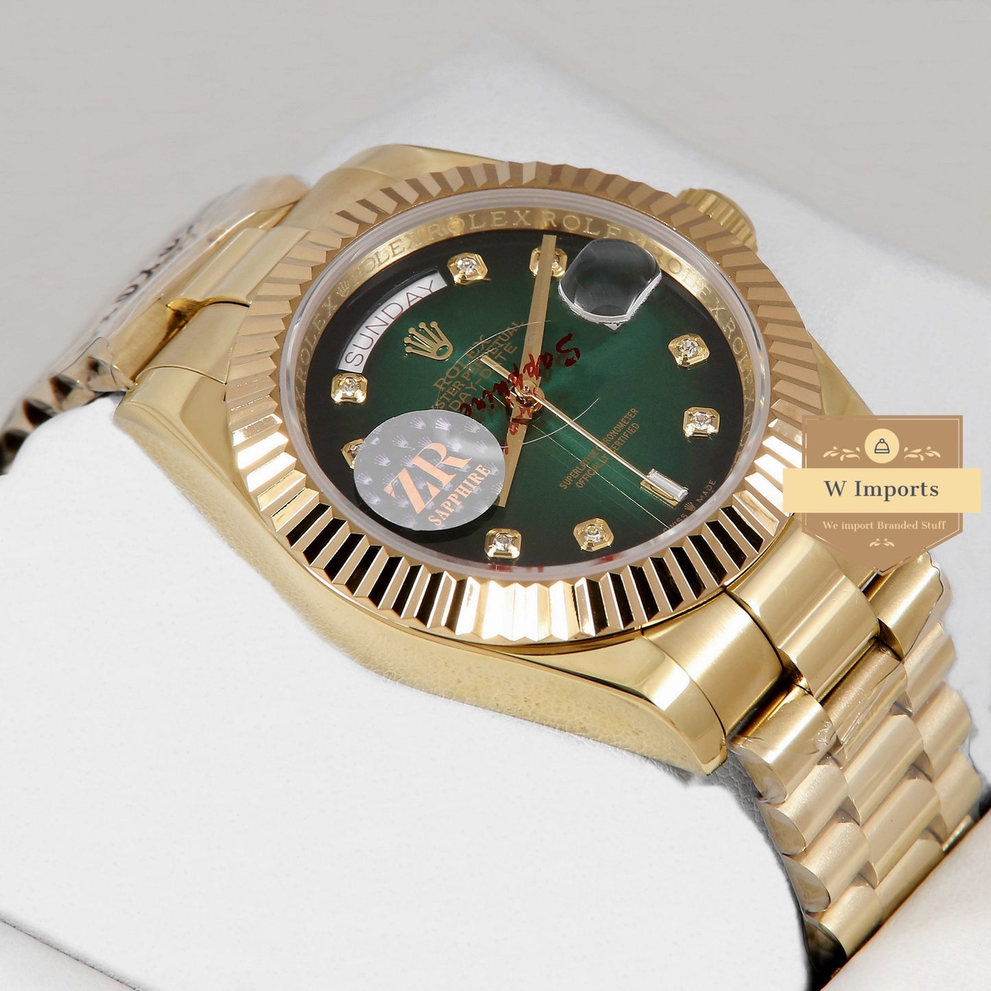 Latest Collection 40 All Yellow Gold With Deep Green Dial & Stone Numerals Automatic Watch ZR Factory