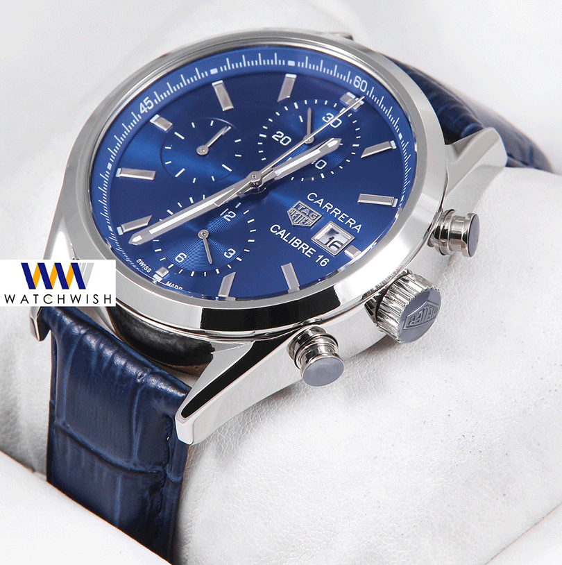 Latest Collection Chronograph Silver Case With Blue Dial & Blue Leather Strap