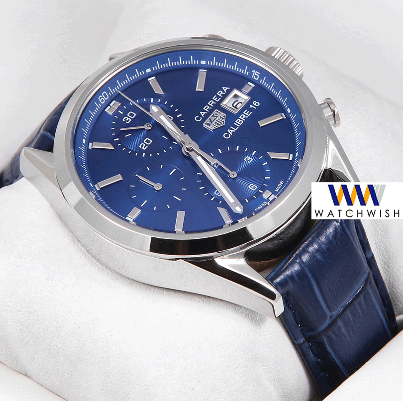 Latest Collection Chronograph Silver Case With Blue Dial & Blue Leather Strap
