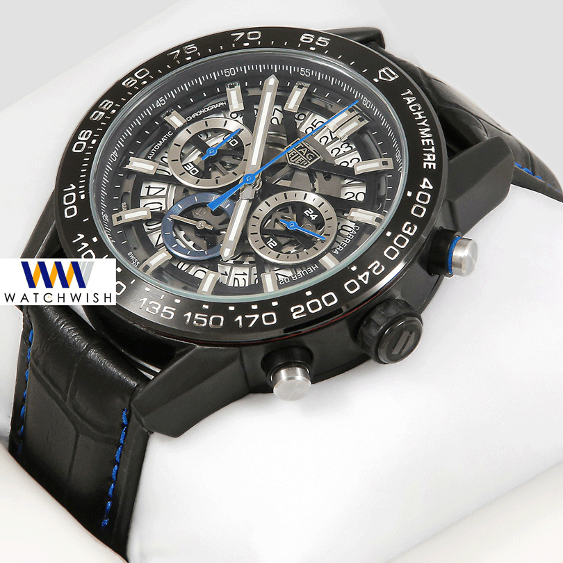 Latest Collection Chronograph All Black With Skeleton Dial & Leather Strap