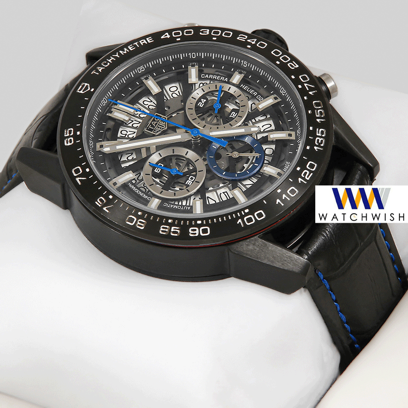 Latest Collection Chronograph All Black With Skeleton Dial & Leather Strap
