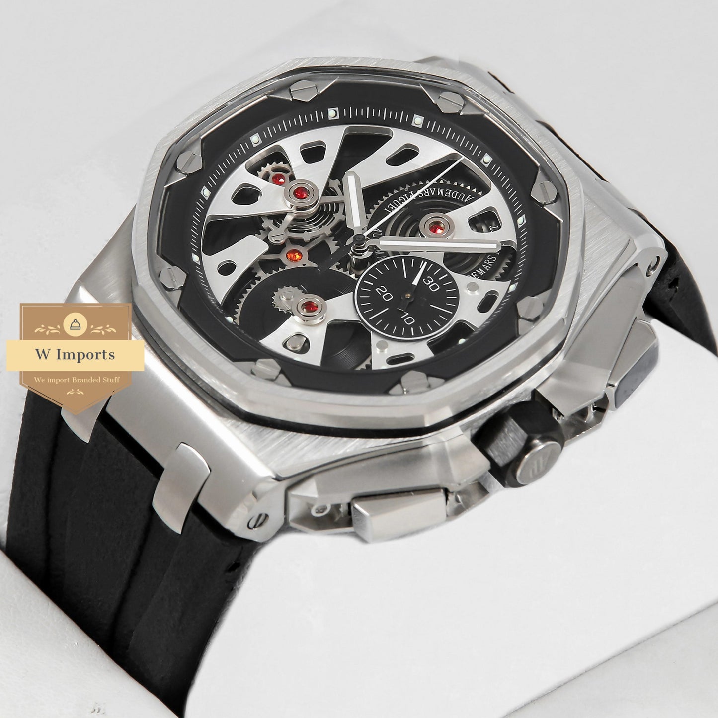 Latest Collection Chronograph Silver Case With Black Rubber Strap