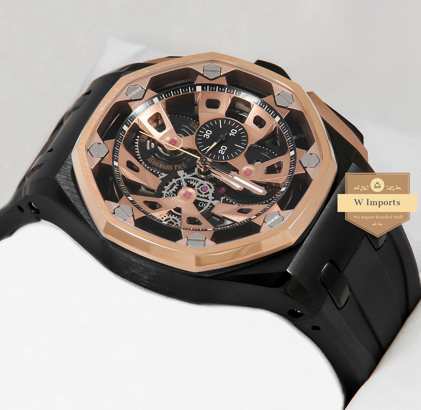 Latest Collection Chronograph Rose Gold & Black Case With Rubber Strap