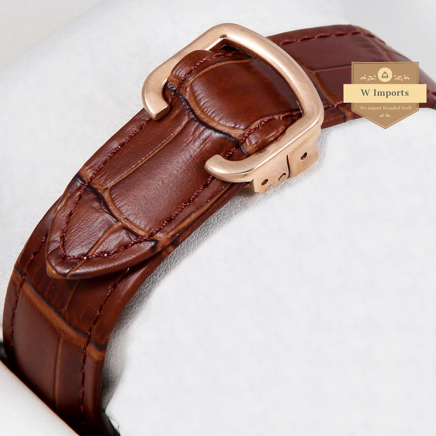Latest Collection Rose Gold Case With White Dial & Brown Leather Strap