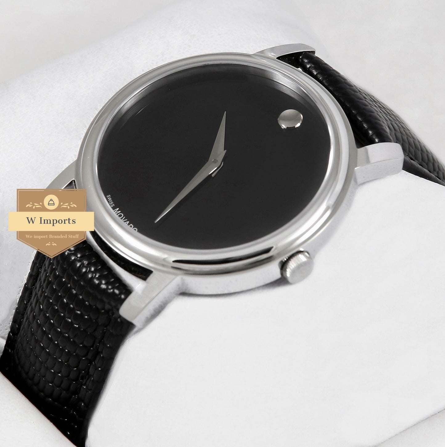 Latest Collection Silver With Black Dial & Snake Style Leather Strap