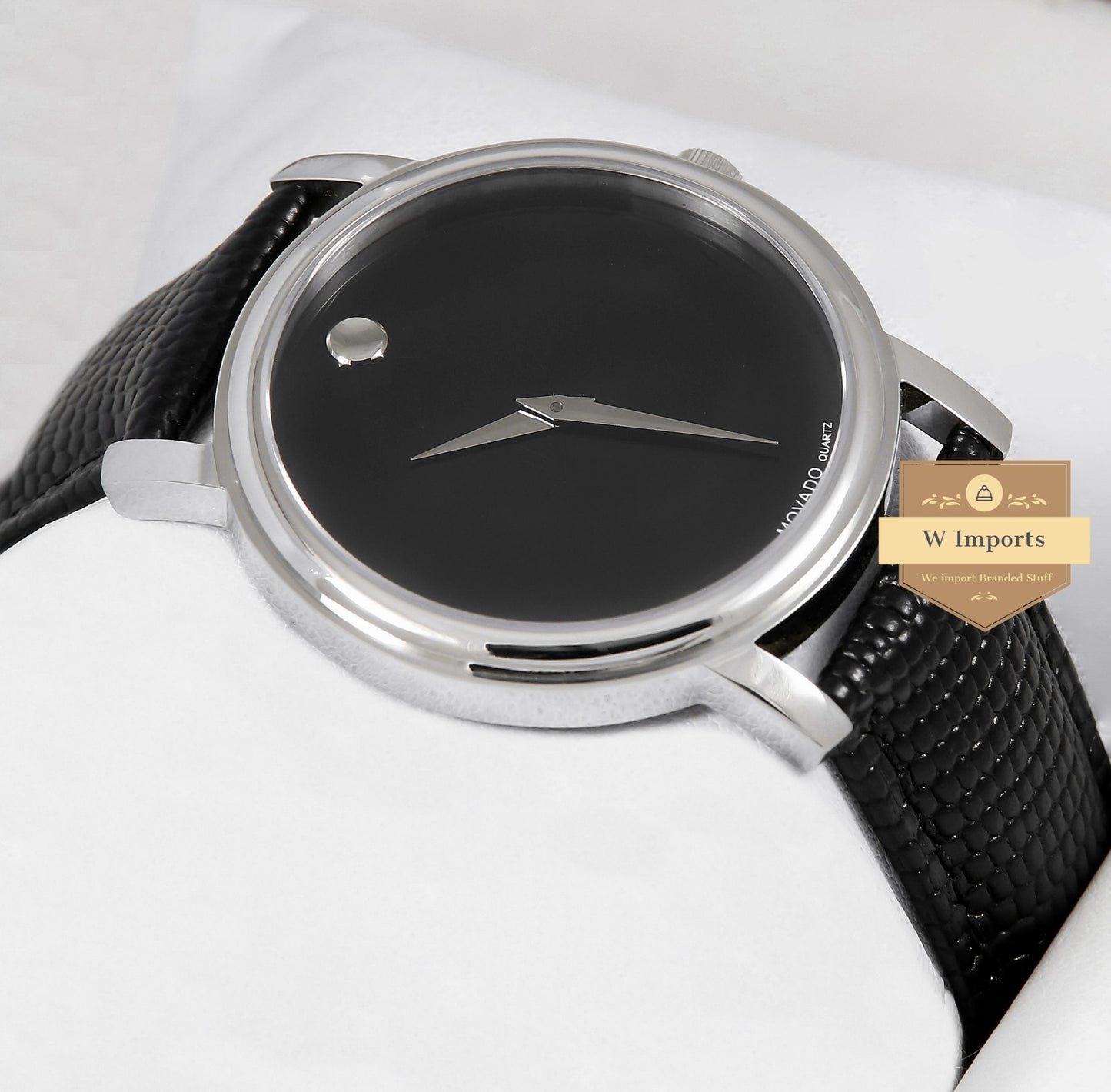 Latest Collection Silver With Black Dial & Snake Style Leather Strap