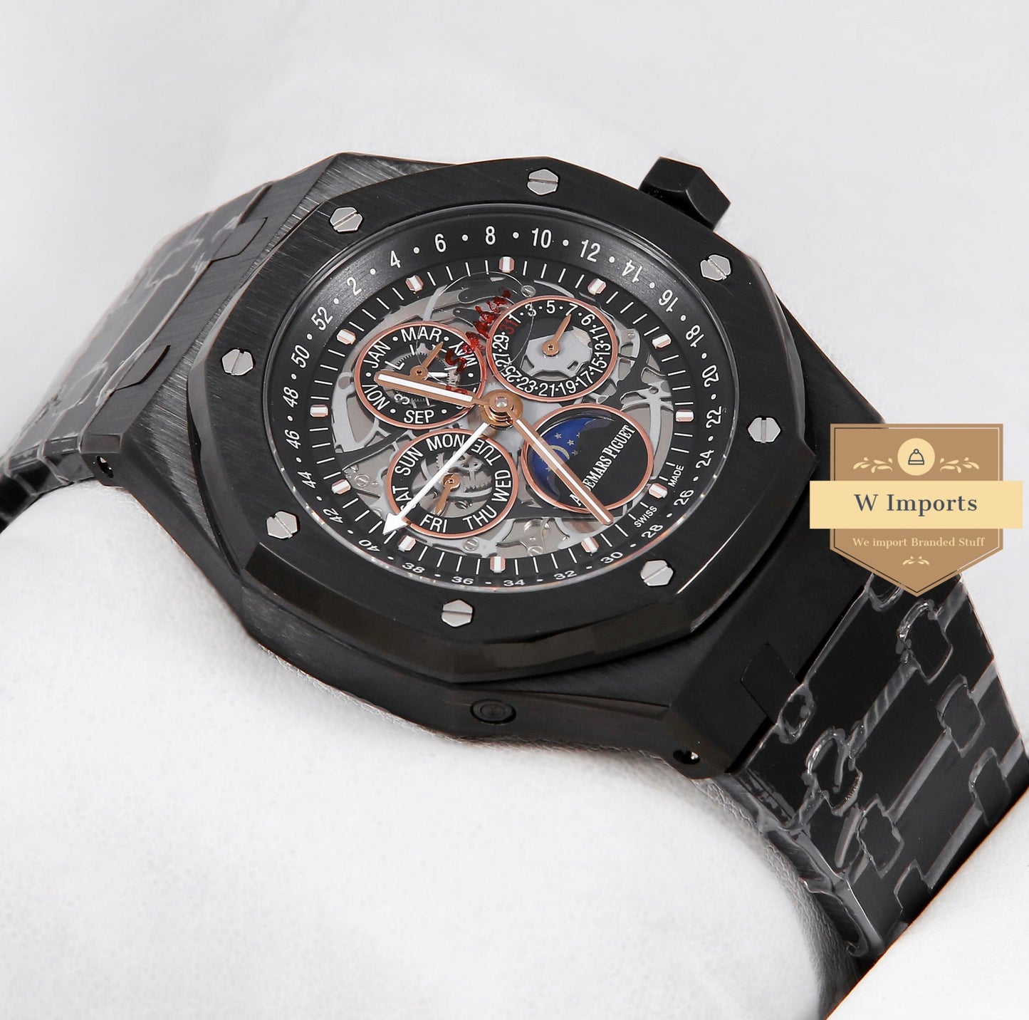 Latest Collection Perpetual Calendar All Black With Skeleton Dial Automatic Watch