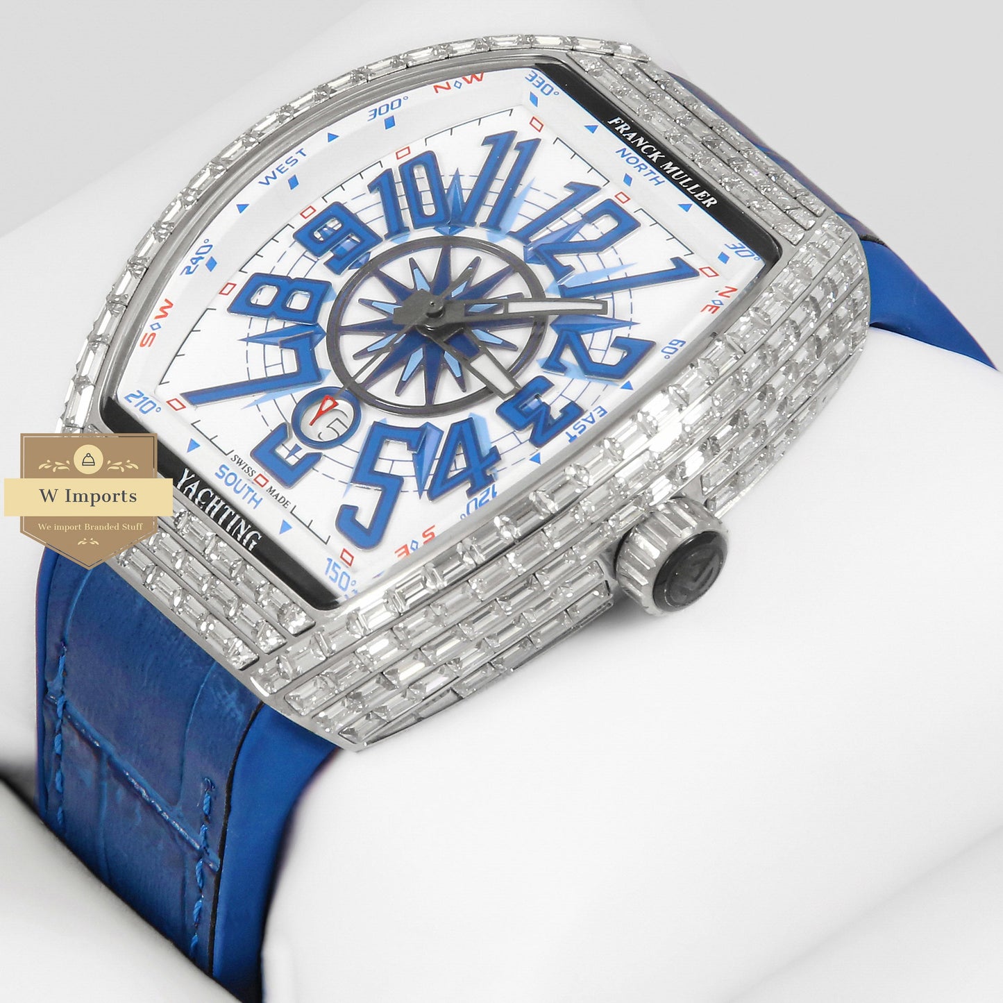 LATEST COLLECTION SILVER STONE CASE WITH WHITE DIAL AND BLUE PVC STRAP