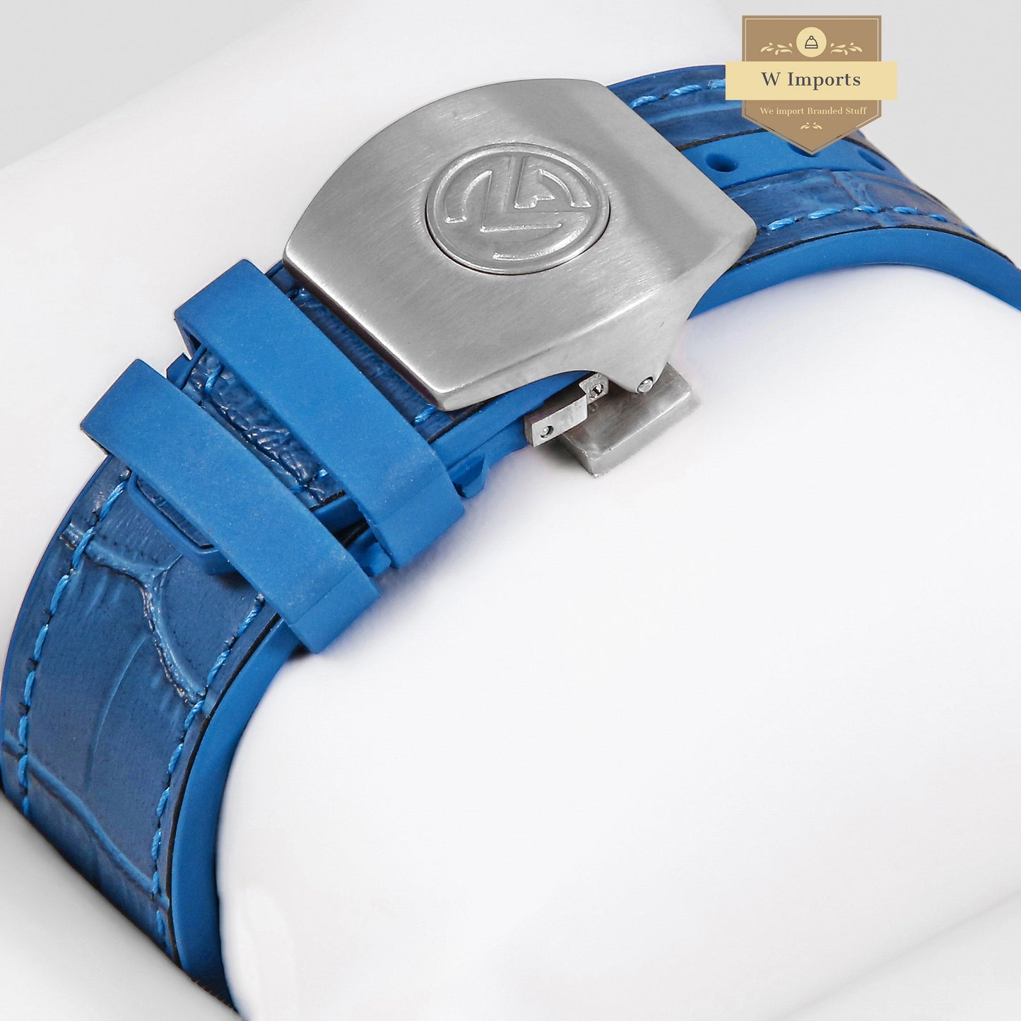 LATEST COLLECTION SILVER STONE CASE WITH WHITE DIAL AND BLUE PVC STRAP