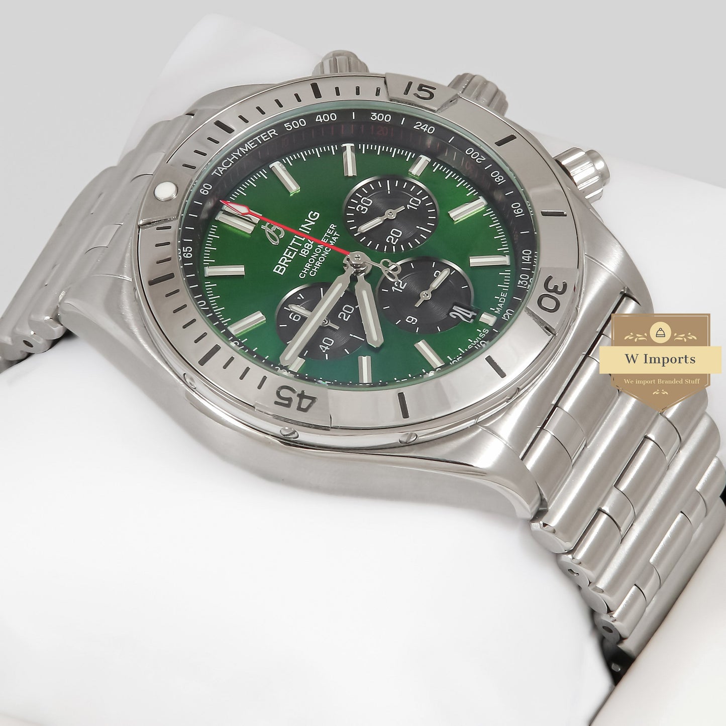 LATEST COLLECTION CHRONOGRAPH SILVER WITH GREEN DIAL CHAIN WATCH