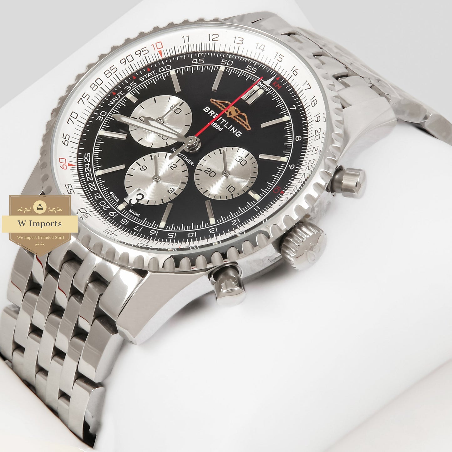 LATEST COLLECTION CHRONOGRAPH SILVER WITH BLACK DIAL CHAIN WATCH