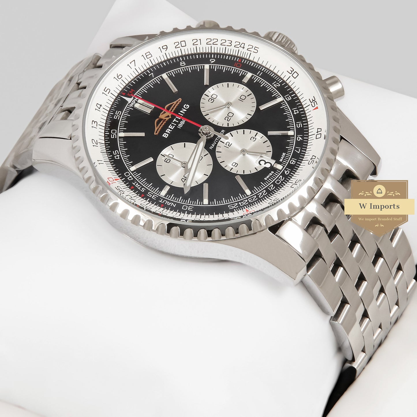 LATEST COLLECTION CHRONOGRAPH SILVER WITH BLACK DIAL CHAIN WATCH