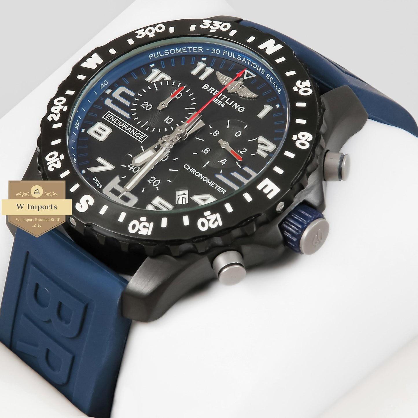 LATEST COLLECTION CHRONGRAPH BLACK CASE WITH NAVY BLUE RUBBER STRAP