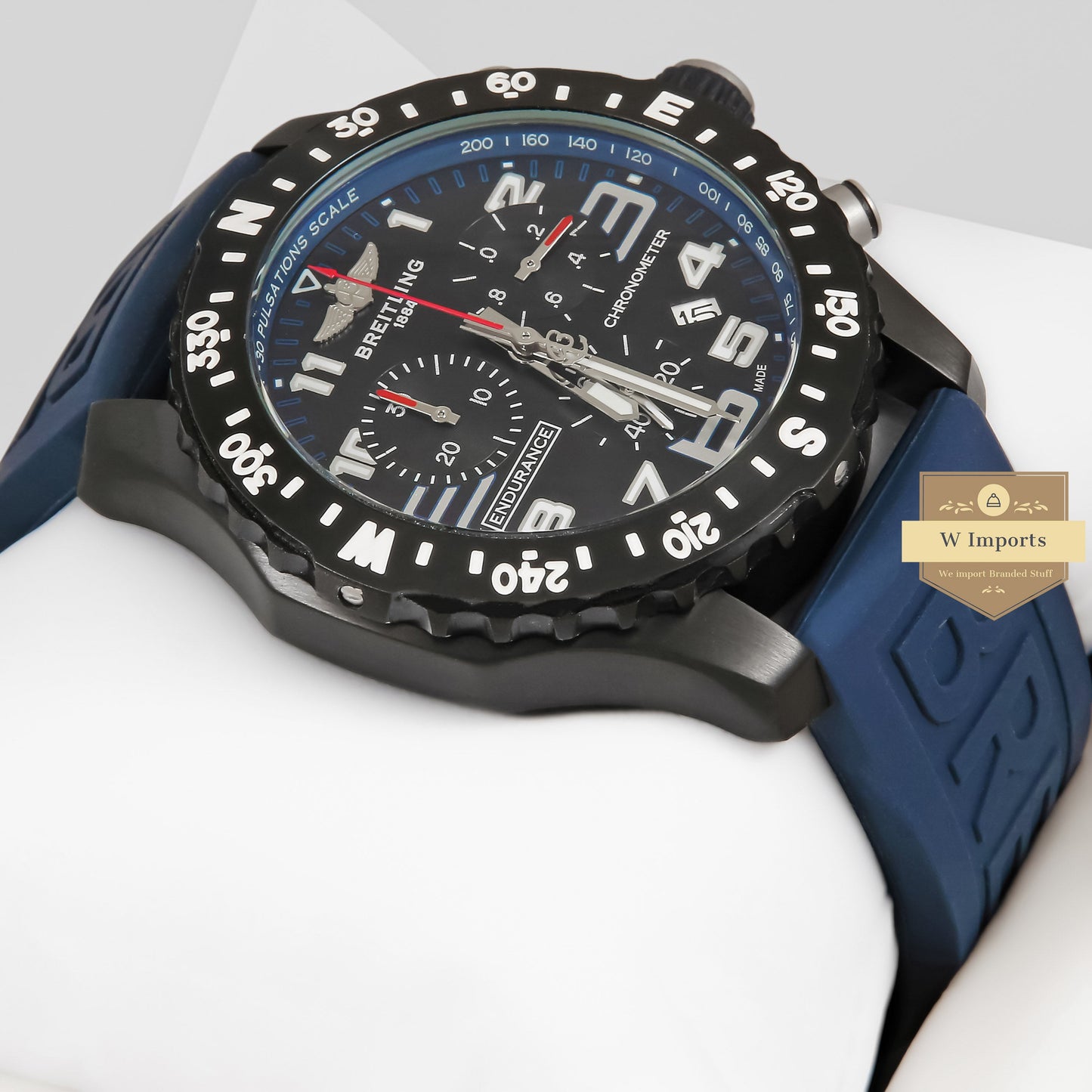 LATEST COLLECTION CHRONGRAPH BLACK CASE WITH NAVY BLUE RUBBER STRAP