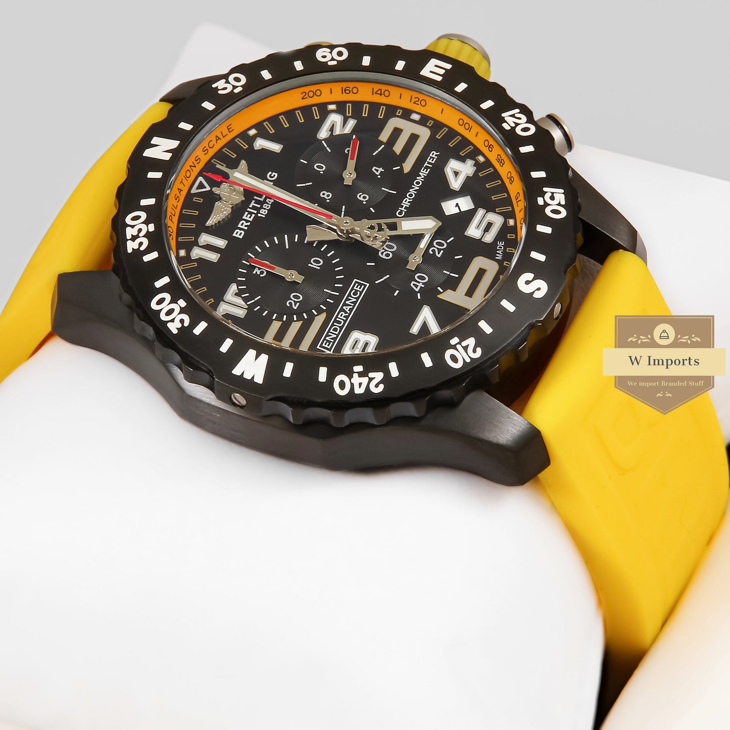 LATEST COLLECTION CHRONGRAPH BLACK CASE WITH YELLOW RUBBER STRAP