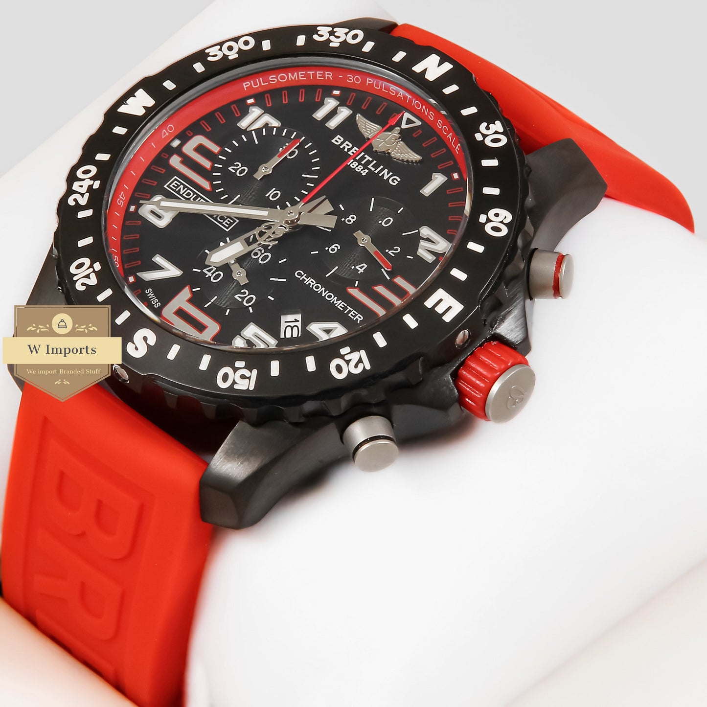 LATEST COLLECTION CHRONGRAPH BLACK CASE WITH RED RUBBER STRAP