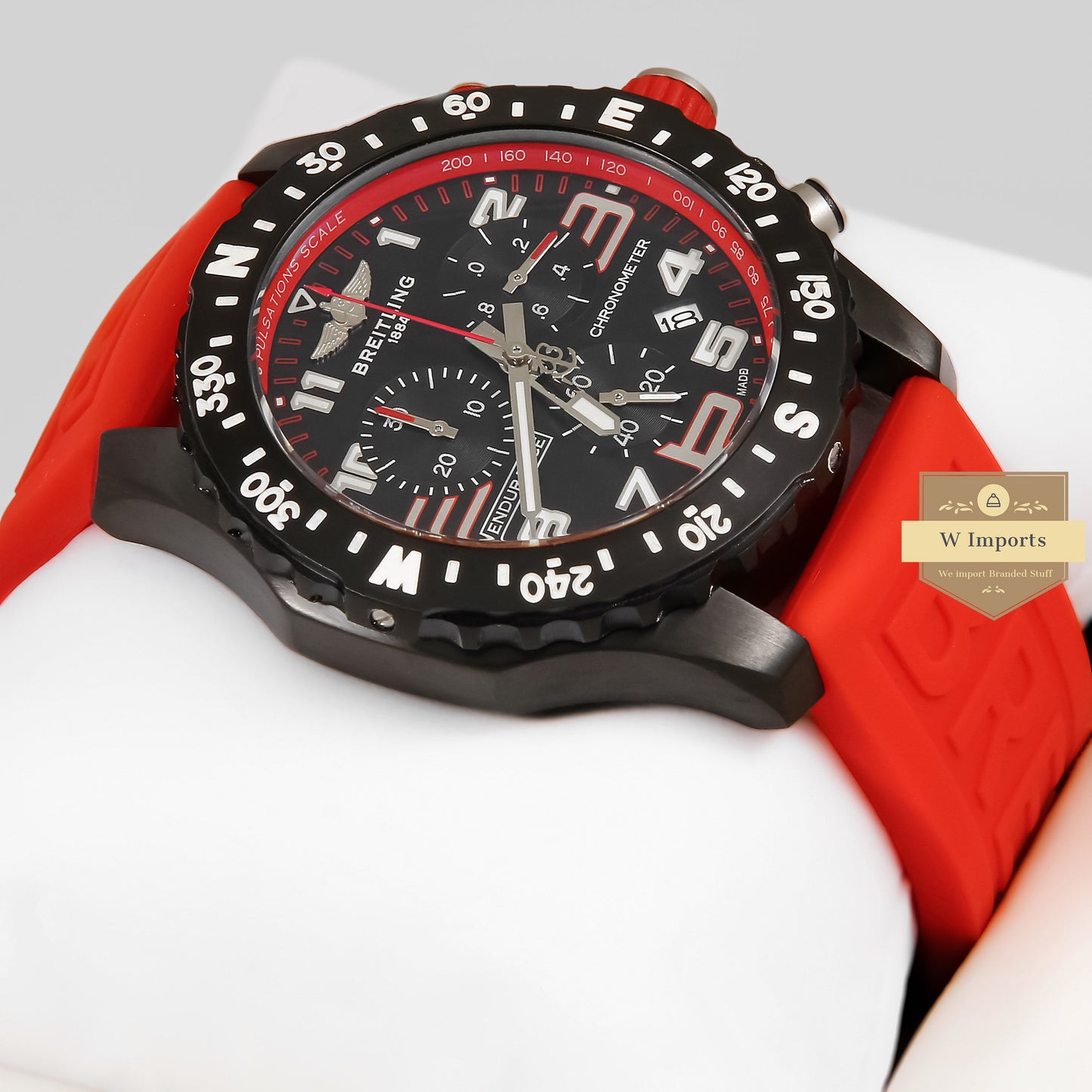 LATEST COLLECTION CHRONGRAPH BLACK CASE WITH RED RUBBER STRAP