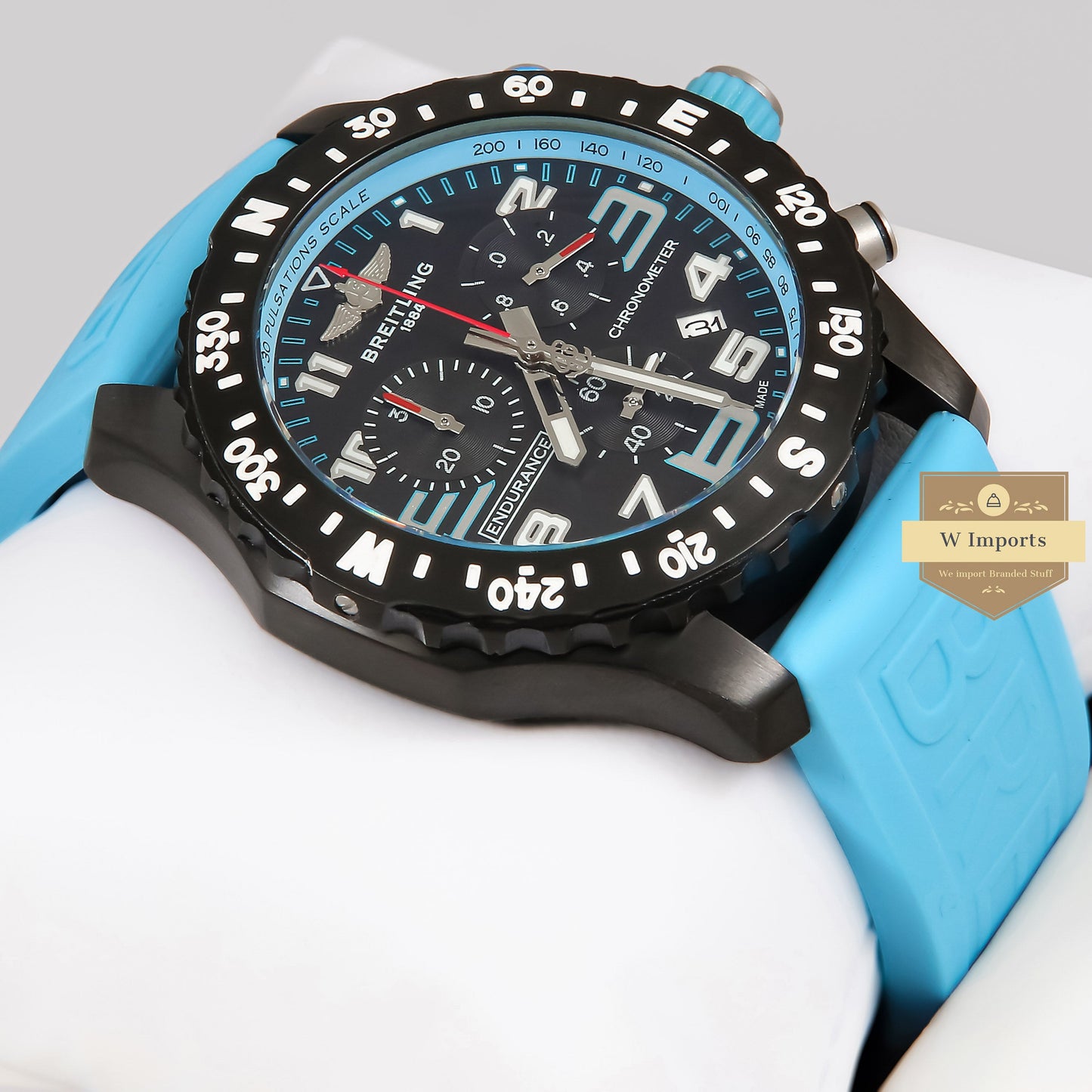 LATEST COLLECTION CHRONGRAPH BLACK CASE WITH BLUE RUBBER STRAP