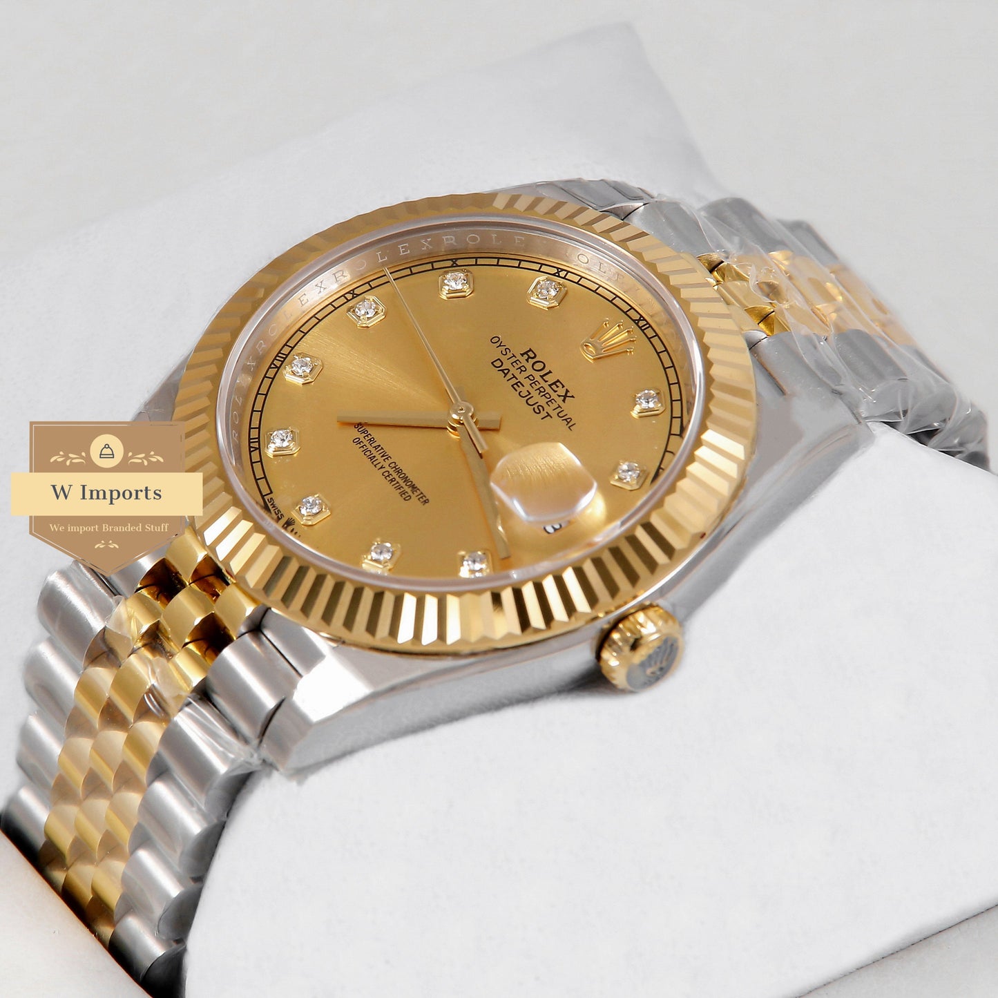 Latest Collection 41 Two Tone Yellow Gold With Dial & Stone Figure Automatic Watch EW Made