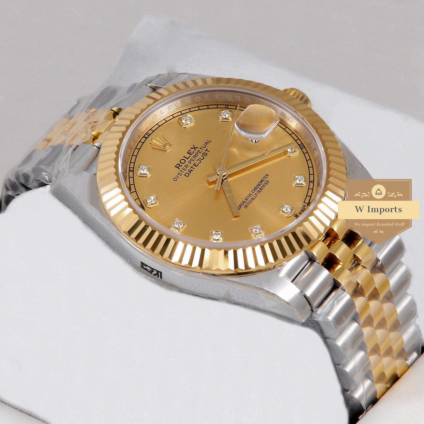 Latest Collection 41 Two Tone Yellow Gold With Dial & Stone Figure Automatic Watch EW Made