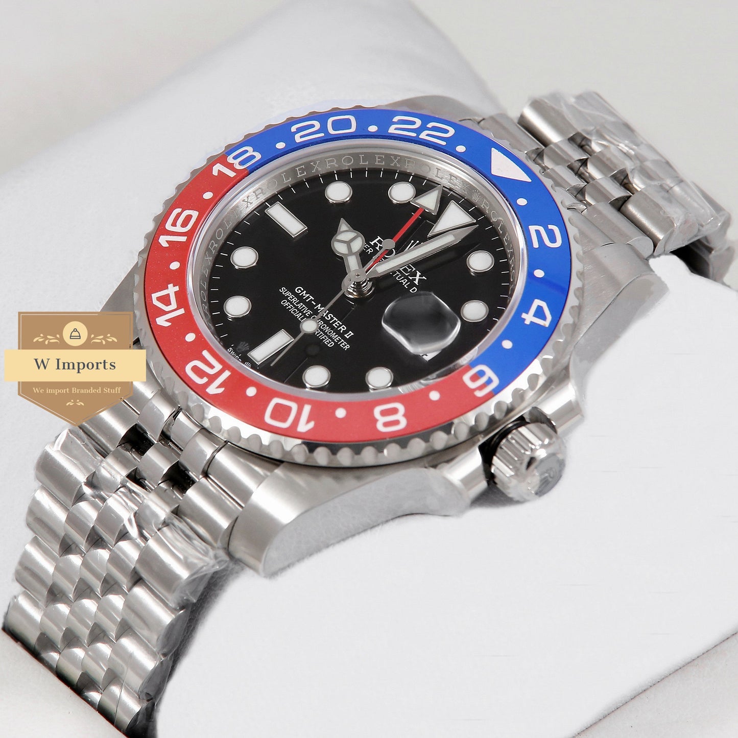 Latest Collection GMT 40 Silver With Black Dial & Pepsi Bezel Automatic Watch EW Made
