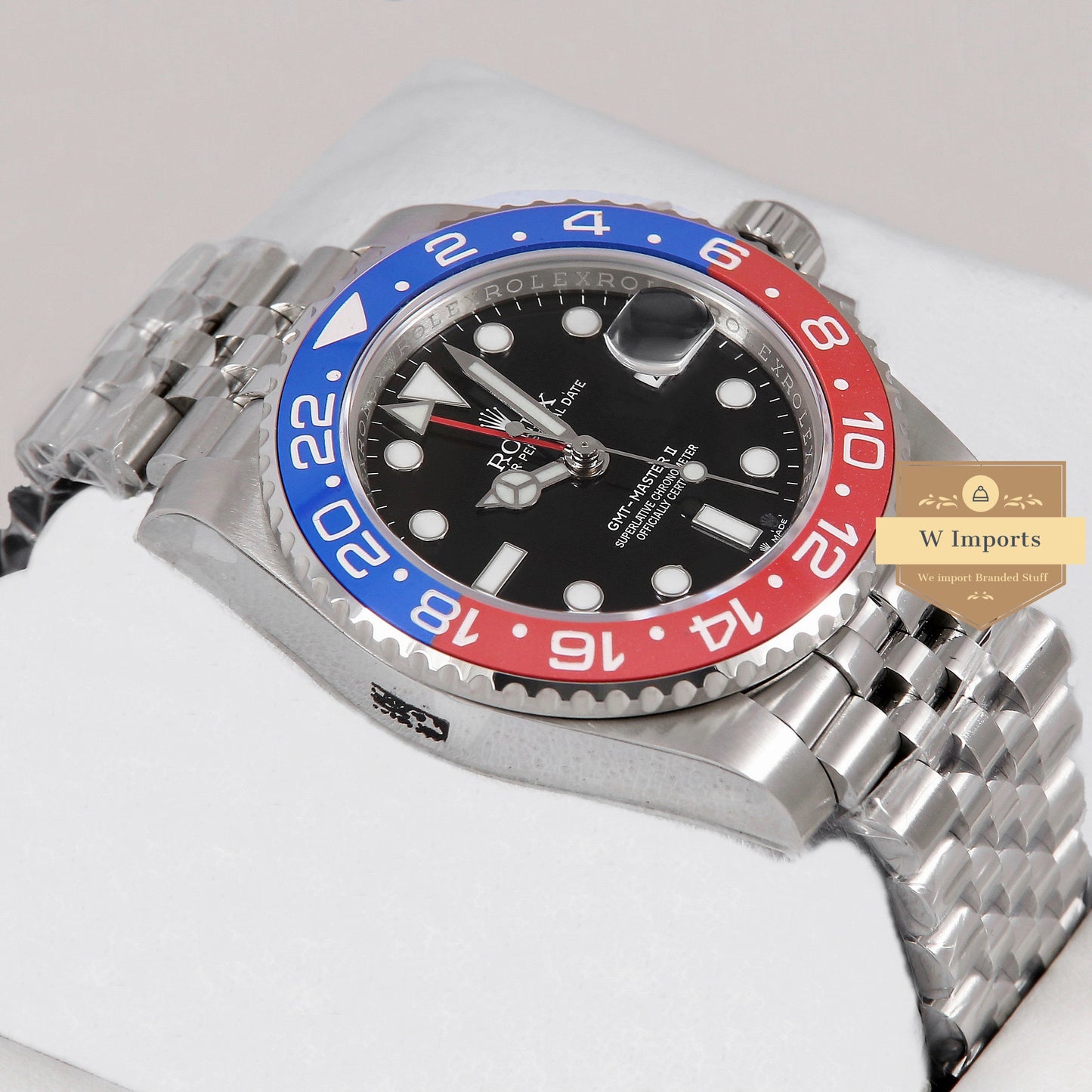 Latest Collection GMT 40 Silver With Black Dial & Pepsi Bezel Automatic Watch EW Made