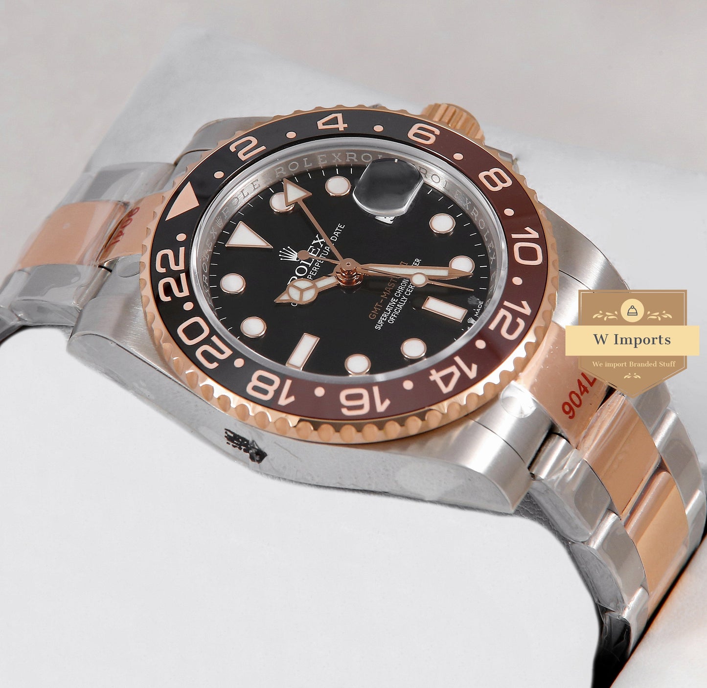 Latest Collection GMT 40 Two Tone Rose Gold With Black Dial & Root Beer Bezel Automatic Watch EW Made