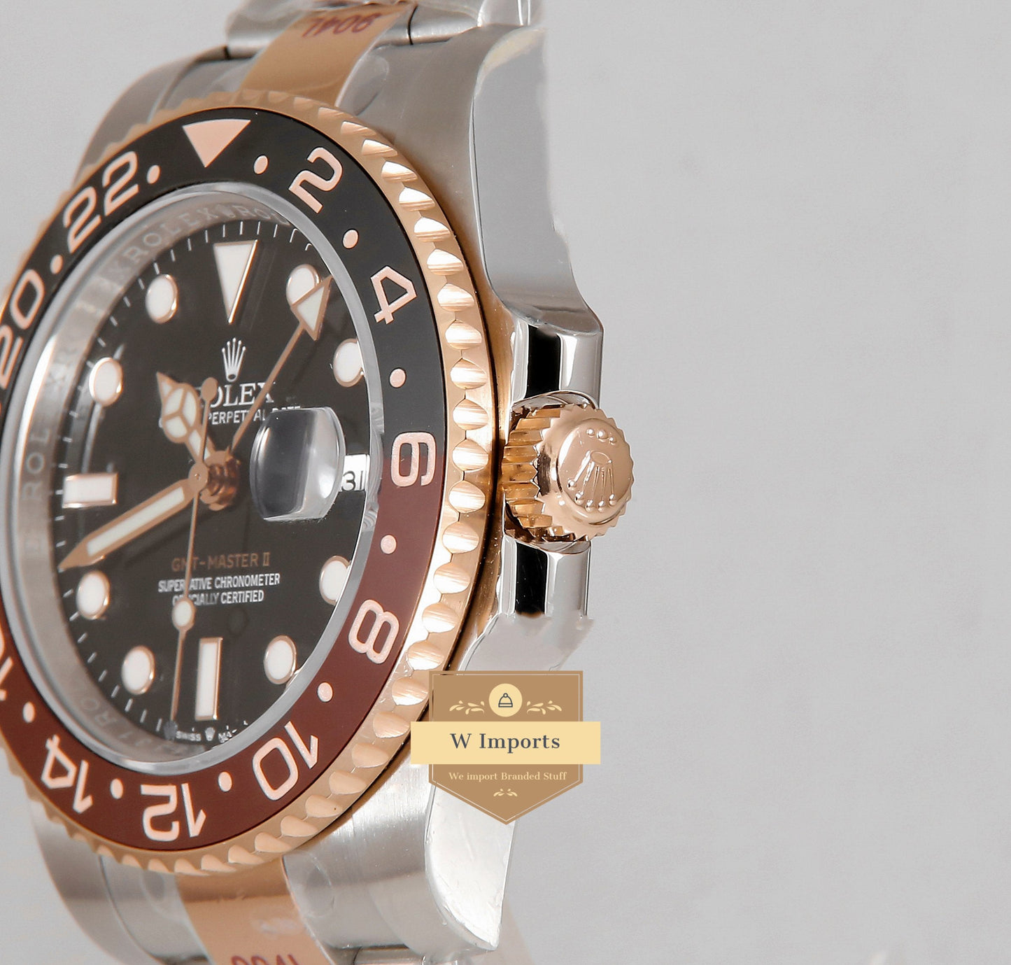 Latest Collection GMT 40 Two Tone Rose Gold With Black Dial & Root Beer Bezel Automatic Watch EW Made