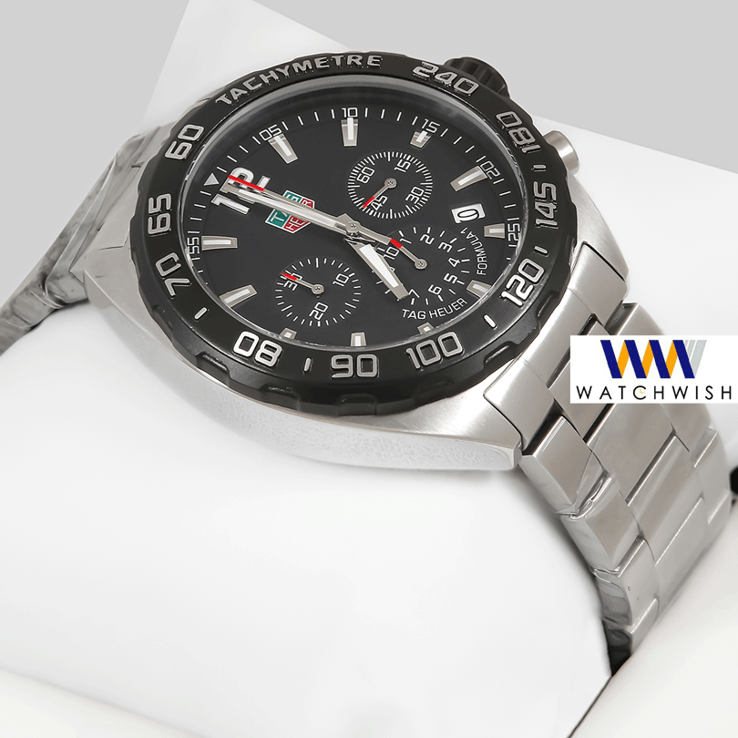 Latest Collection Chronograph Silver With Black Dial And Bezel