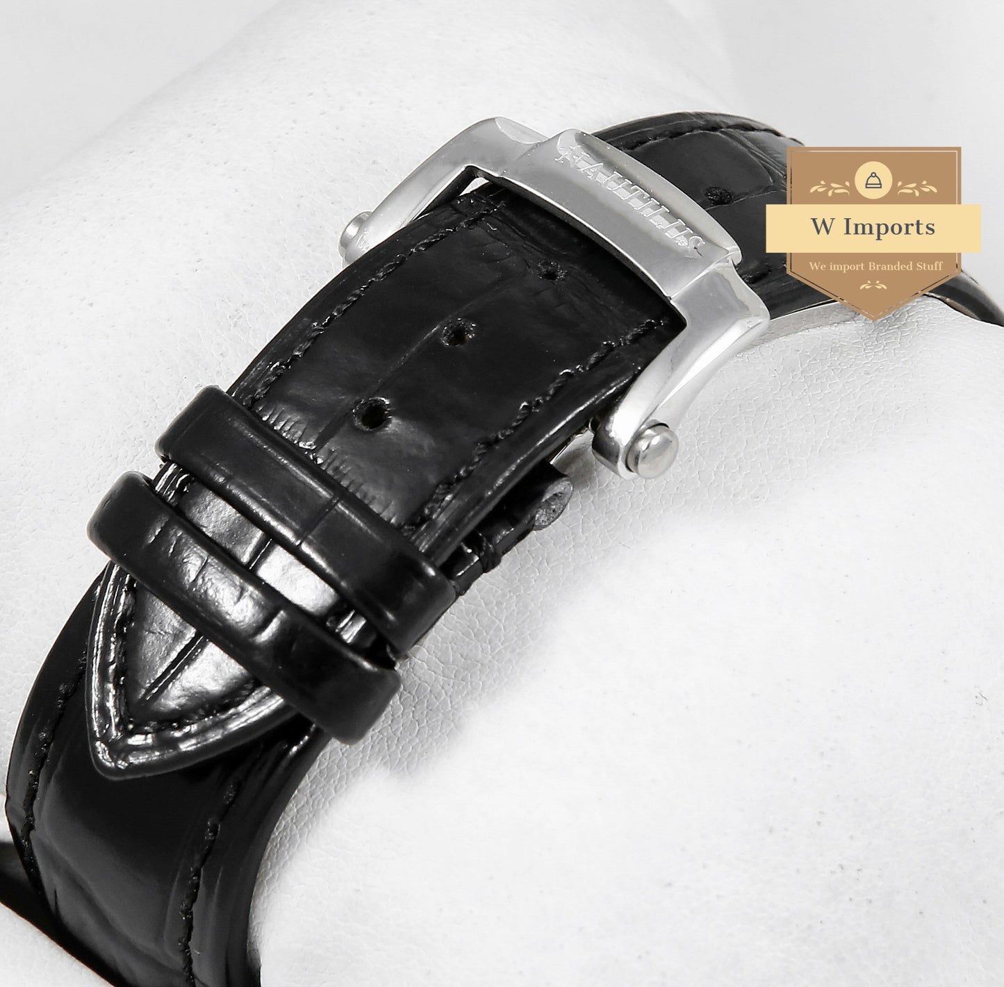 Latest Collection Annual Calendar Moon Phase Silver With Black Dial & Leather Strap